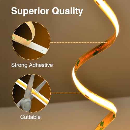 COB LED Strip Lights Warm White,24V Dimmable led Light Strip KIT with Remote and app Control,2700K 65FT/20m 8mm Wide Ra>90 Cuttable Flexible Strip Lights for Bedroom,Shelf,Cabinet