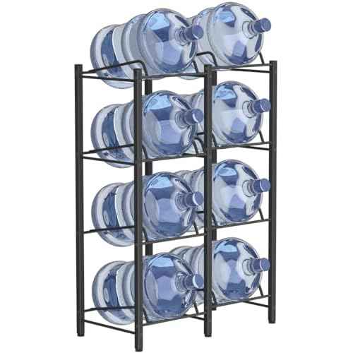 mocomax 5 Gallon Water Jug Holder, Detachable Water Bottle Holder for 8 Bottles, 4 Tier Heavy Duty Water Jug Stand, Water Dispenser Rack for Home, Gym, Kitchen, Office, Black