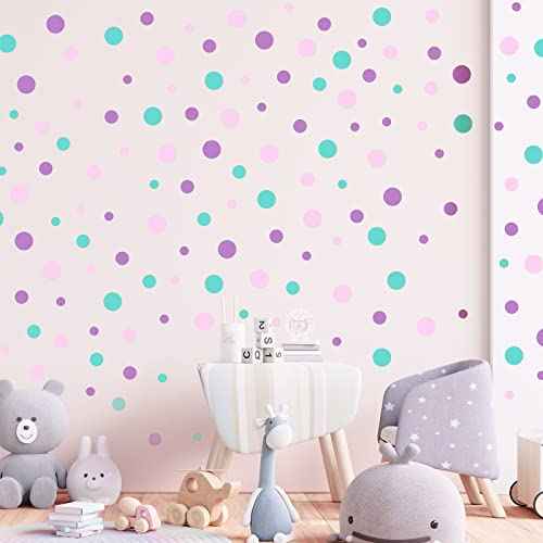 288 Pieces Dots Wall Stickers Large Circle Wall Decal for Bedroom Assorted Polka Dot Stickers Playroom Nursery Removable Vinyl Decal s, 8 Sheets (Green, Purple, Pink)