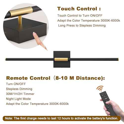 31.5 Inch Battery Operated Wall Sconce Set of Two, 8000mAh USB Rechargeable Wall Sconce with Remote Control, 360¡ÆRotate Dimmable 3000K-6000K LED Wall Lights for Living Room, Hallway, Bedroom, (2 Pack)