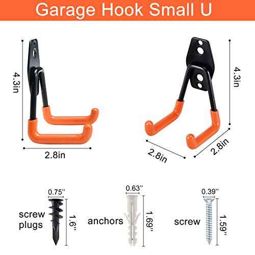 Aoben Heavy Duty Steel Garage Storage Hooks - Utility Tool Hangers and Combinable Wall Mount Hooks for Organizing Ladder, Hold Chairs, Heavy Tools (Small U, 10 Pack)