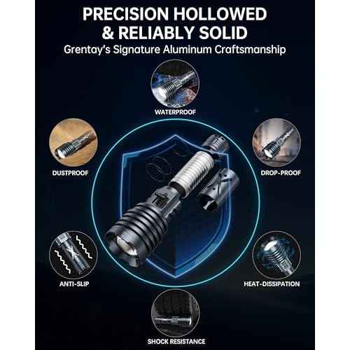 Rechargeable LED Flashlights 6900.000 High Lumens, Super Bright High Powered Flashlight Long Range 2 Buttons, Zoomable 12Modes| IP67 Waterproof, Powerful Strong Handheld Flashlights for Home Camping