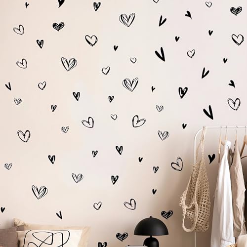 62 Pcs Black Love Heart Graphics Wall Stickers, sacinora Valentine Romantic Love Wall Decals Removable Vinyl Peel and Stick for Valentine's Day Anniversary Living Room Bedroom Art Home Decorations