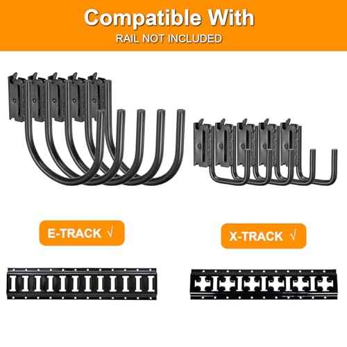 E Track Hooks 10 Pcs Heavy Duty Steel E Track J Hook with Spring Fitting for E or X Rail 2" 4" Trailer Hooks for Cords,Cables E Track Accessories for Enclosed Trailers,Trucks,Garage,Cargo Van (Black)