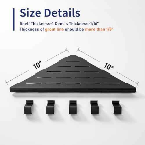 10¡®¡¯ Corner Shower Shelf, 304 Stainless Steel Shelves for Bathroom, Grout in Shelf with Hooks for Tiled Wall (Matte Black)