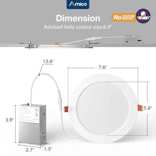 Amico 4 Pack 7 Inch 5CCT Ultra-Thin LED Canless Recessed Ceiling Light with Junction Box, 2700K/3000K/3500K/4000K/5000K Selectable, 15W=100W, 1300LM High Brightness, Dimmable Wafer Downlight-ETL&FCC