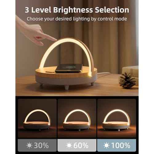 EZVALO Birthday Gifts for Women, Music Table Lamp with Wireless Charger, 4 in 1 Touch Bedside Lamp, Bluetooth Speaker, Phone Holder, Dimmable LED Night Lights Birthday Gifts for Women, Men, Dad, Mom