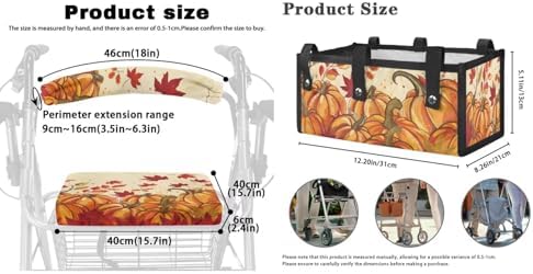 LedBack Thanksgiving Walker Accessories 3 Piece Set Rollator Walker Seat and Backrest Covers, Maple Leaf Pumpkins Storage Bags Rollator Seat Cushion Covers for Seniors
