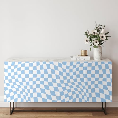 15.75''x118'' Checkered Peel and Stick Wallpaper Aesthetic Removable Contact Paper Preppy Wallpaper Decorative Checkerboard Decor for Cabinets(Light Blue)