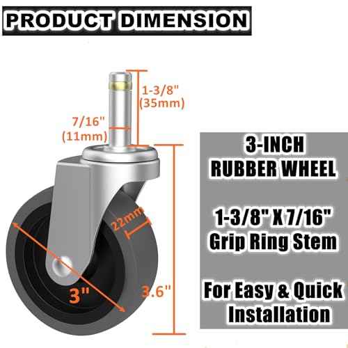 Replcament Casters for Brute Trash Bin Dolly Set of 10, 3-Inch Trash Can Dolly Replacement Wheels(375LBS-2)