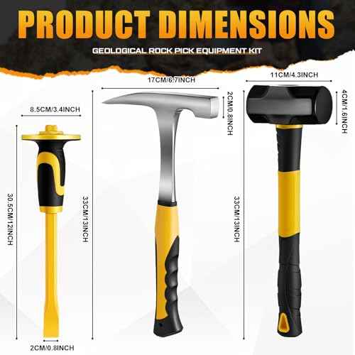 Lasnten 3 Pcs Geology Rock Pick Equipment Kit 33 oz Hammer 3lb Octagonal Hammer 12inch Chisels Tools for Geological Research Exploration, Rock Hounding, Stone Breaking, Prospecting, Mining