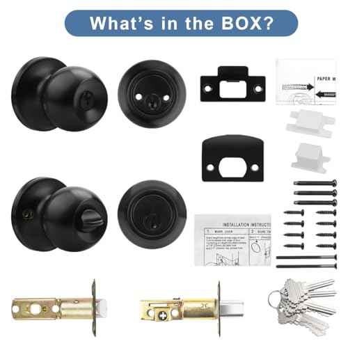Knobonly Entry Door Knobs and Double Cylinder Deadbolt, Keyed Alike Door Handle Set with Same Keys, Combo Pack for Front Doors-Keyed on Both Side, Matte Black Finish, Contractor Pack of 3 Set