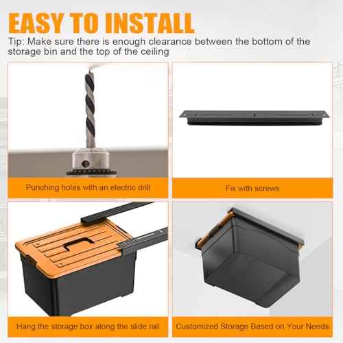 Overhead Garage Storage Rack, Ceiling Garage Storage Bracket, Heavy Duty Ceiling Racks for Garages, Sheds, Storerooms, Adjustable Width and Orientation(Black,1 Bin)