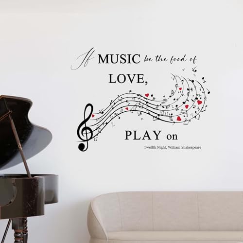 Music Quote Wall Decal,If Music Be The Food of Love Wall Sticker,Shakespeare Quote with Musical Notes for Home,Studio or Classroom