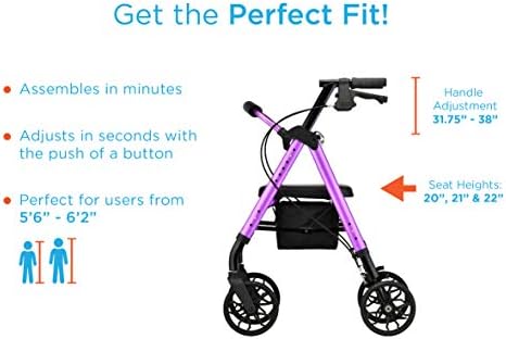 NOVA Star 8 Rollator Walker with Perfect Fit Size System, Lightweight & Foldable, Easy to Lift & Carry, Great for Travel, Color Black