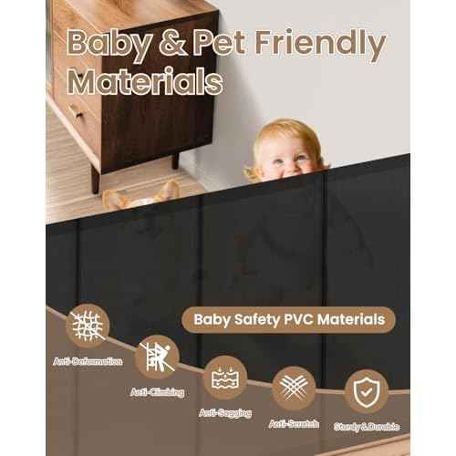 Retractable Baby Gate, 55" Wide Mesh Gate with 4 Reinforced Rods, Prevents Kids & Dogs from Crawling Under, 34" Tall Easy-to-Use Pet Gate for Stairs, Bedrooms, Hallways, Indoor/Outdoor, Black