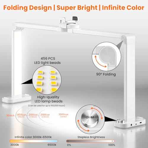 Nail Light for Desk,34 Inch 48W Half Moon Light-Adjustable 3000K-6000K Color Temp, 0-100% Brightness,Nails lamp with Phone Stand,for Nails Art,Tattoo,Eyebrow,Beauty,Reading,Salon
