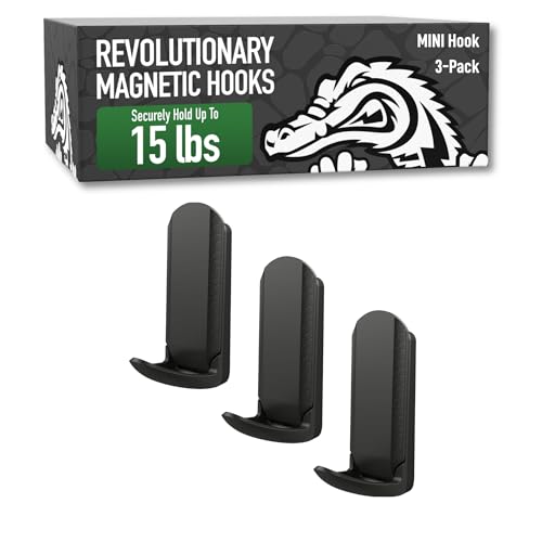 Gator Magnetics MINI - Open Hooks, 15 lb Strong Magnetic Hooks for Steel Surfaces, Patented Easy-Release, Non-Slip Grip - Storage & Organization, Fridges, Offices, Classrooms, Kitchen ? Black - 3 Pack