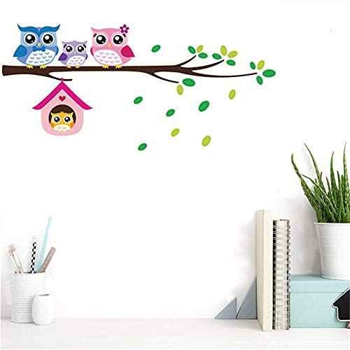 BIBITIME Owl Family Playing on Branches Wall Decal Sticker Nursery Wallpaper Decals