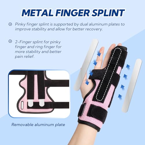 Pinky Finger Splint, Trigger Finger Splint Pinky Right & Left Hand, Ulnar Gutter Splint, Metacarpal Finger Splint Hand Brace for Boxer Finger, Dupuytren's Contracture, Arthritis, Pink, M