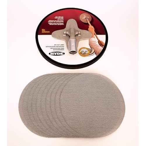 Hyde 9-Inch Radial Sander Kit with 10-Pack Sanding Discs, Sanding Net, 240 Grit - Large Area Pivoting Hinge, Drywall Sanders with Fast Change Hook and Loop, Lightweight