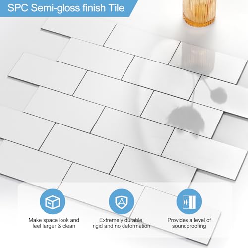 Peel and Stick Tile Backsplash 12"X12" PVC Wall Tiles, Stick on Backsplash for Kitchen, Bathroom Tile, Fireplace, Laundry (1 Pack, Polished Marble White)
