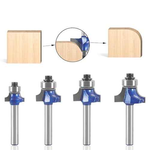 Roundover Router bit Set£¬Professional 1/4 inch Shank Roundover Edging Router Bit Set£¬Bearing Guide for Rounding Edge bit (for R 1/8", 1/4", 3/16", 25/64") 4Pcs (Roundover Router bit Set)