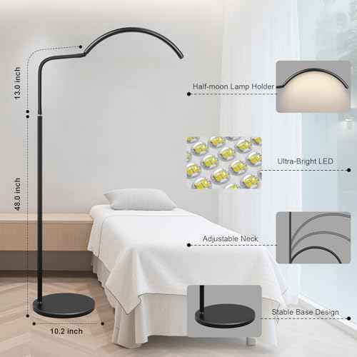 Half Moon LED Floor Lamp - Professional Shadow-Free, Dimmable Light | for Lash Techs, Estheticians & Tattoo Artists | Eyelash Extensions, Nail Art, Home & Office (Black)