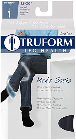 Truform Men's 15-20 mmHg Knee High Cushioned Athletic Support Compression Socks, Navy, Small (2 Pairs)
