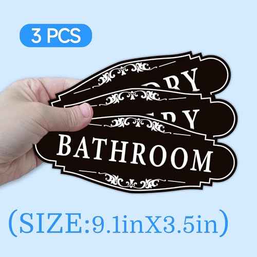3PCS Bathroom/Laundry Room/Pantry Door Signs Sticker, Self-Adhesive Weatherproof and Fade-Resistant Vinyl Bathroom Door Decal Decor for Home, House, Business, Office, Apartment£¨9" x 3.5"£©