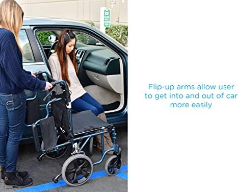 NOVA Medical Products Lightweight Transport Chair with Locking Hand Brakes, Blue