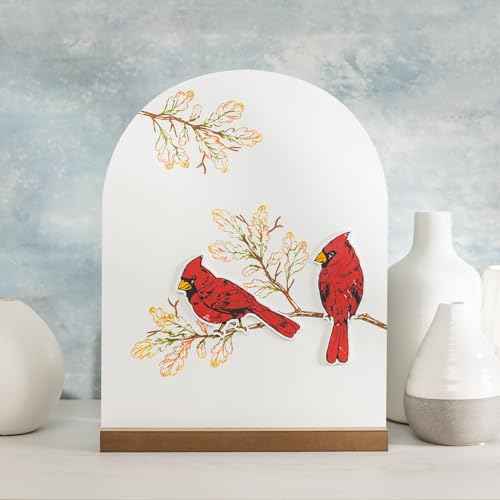 Briartw Two Cardinals & Seasonal Branches Silkscreen Stencil Reusable Self-Adhesive Mesh Stencils Silk Screen Stencil Printing for Polymer Clay Home Decoration Printing on Wood Fabric Wall Cup Plate