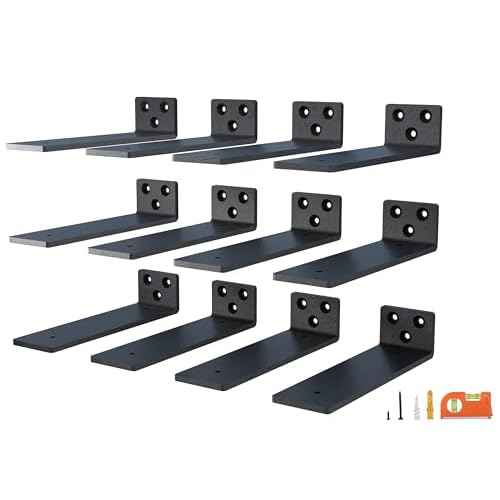12-Pack 8 Inch Floating Shelf Brackets, Heavy Duty Hidden Shelves Bracket for Small Shelf, Kitchen Shelf, Nursery Shelf, Black Powder Coated Steel
