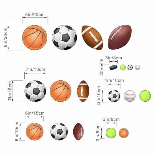 Basketball Football Sports Wall Stickers - Kids Baby Boys Wall Decals - Nursery Playroom Classroom Daycare Game Room Bedroom Home Wall Decor