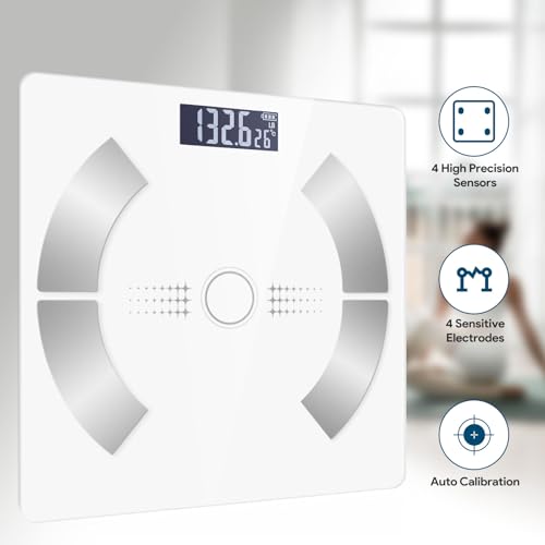 Accurate LED Display Bathroom Scale with Mobile App for Body Composition Analysis, Smart Digital Body Fat Scale (White)