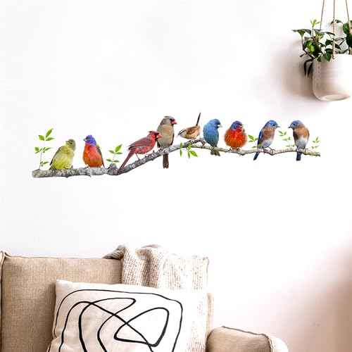 Bird On Branch Wall Decals,Removable Creative Bird Wall Stickers,DIY Vinyl Art Murals for Boys Girls Kids Bedroom Living Room Nursery Decoration (F483)