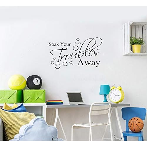 Lchen Soak Your Troubles Away Wall Sticker PVC Wall Decal Bathroom Background Decor Removable(Black)
