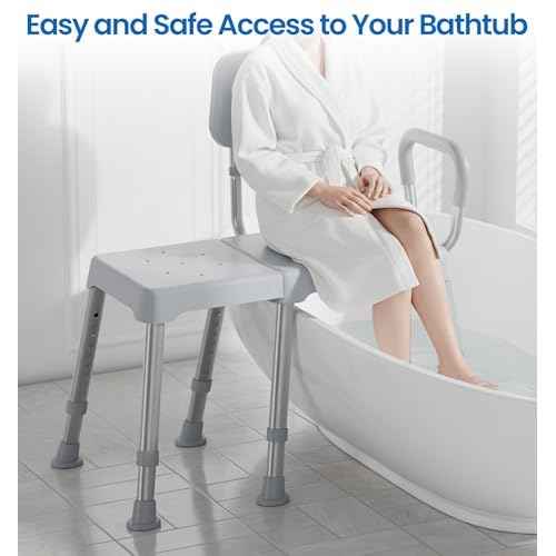 HOMLAND Tub Transfer Bench for Bathtub, Heavy Duty Shower Bench with Reversible Backrest, Six Slip-Resistant Feet, Height Adjustable Shower Chair for Elderly and Disabled, 400 lb Weight Cap