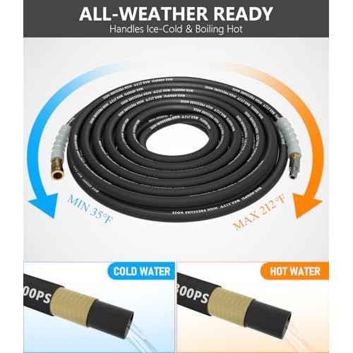 Pressure Washer Hose 50FT 4000 PSI, Kink Resistant Steel Braided Layer & NonMarking Rubber for Hot/Cold Water, High Power Washer Hose With 3/8 Inch Quick Connect & M22 Fitting, Black