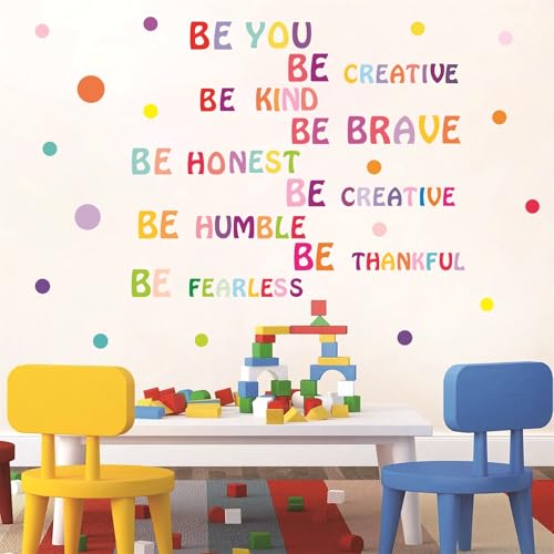 Inspirational Wall Decal: Be Kind, Be You Rainbow Motivational Quotes - Classroom Decor for Kids Girls Bedroom - Be Thankful, Be Brave, Be Creative Lettering