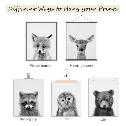 EPHANY Black and White Wall Art, Baby Animal Posters and Prints, Safari Bunny Prints, Nursery Bear Wall Art, Owl Print Wall Art Nordic Picture Kids Room Decoration (YMX017,8"x10"(20x25cm))