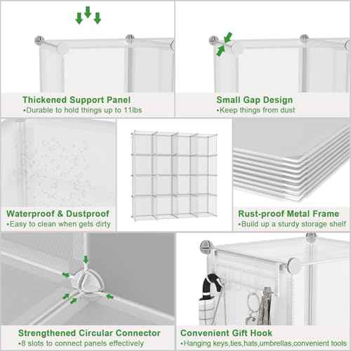 C&AHOME Cube Storage Organizer, 16-Cube Shelves Units, Plastic Storage Cubes, DIY Closet Organizer, Modular Closet Storage Shelf Ideal for Home, 48.4" L ¡¿ 12.4" W ¡¿ 48.4" H Transparent Twill UPCS16T