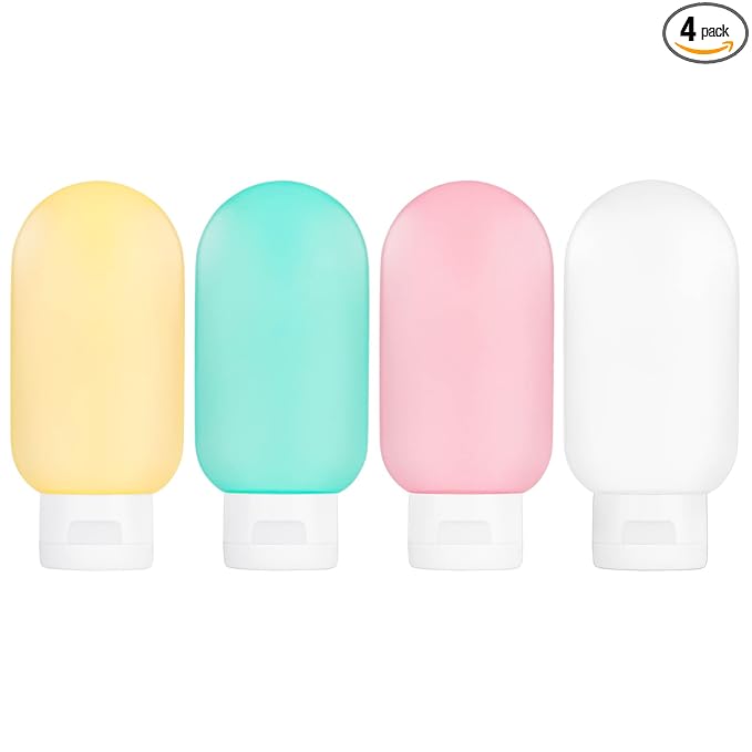 TSA Approved Travel Bottles Set for Toiletries Travel Size Containers Kit 4 Pack Portable Leak Proof Refillable Squeeze Cosmetic Airplane Essential Shampoo Hair Conditioner Body Lotion Bath Shower Gel