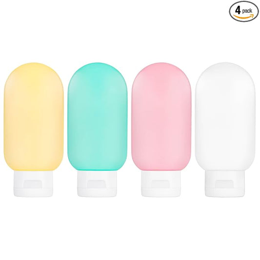 TSA Approved Travel Bottles Set for Toiletries Travel Size Containers Kit 4 Pack Portable Leak Proof Refillable Squeeze Cosmetic Airplane Essential Shampoo Hair Conditioner Body Lotion Bath Shower Gel