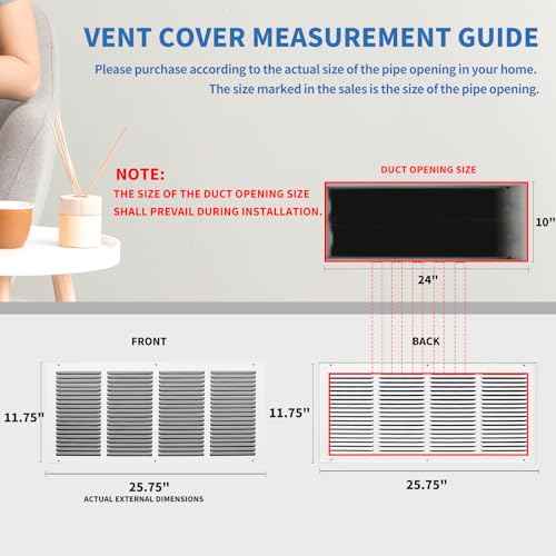 24x10 Return Air Grille (Duct Opening Size), Air Return Vent Cover, AC Vent Cover, Cold Air Return Vent Cover, Flat Return Air Grilles, Outer Dimensions:25.75"W x 11.75"H (24"Wx10"H, Duct Opening)