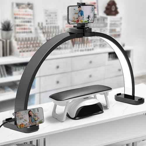 CGBE Half Moon Light for Nail Desk: Extra Large 30.7" Nail Desk Light with Phone Holder - 3 Color Modes & 10 Brightness for Nails, Beauty, Eyelashes, Tattoos - Black