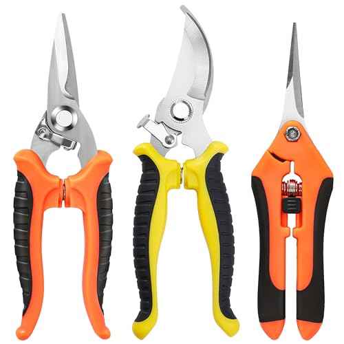 3 Pack Stainless Steel Garden Shears Pruning Set, Bypass, Serrated, and Straight Blade Scissors for Trimming Flowers, Branches, Stems - Perfect Pruners for Gardening & Plant Care