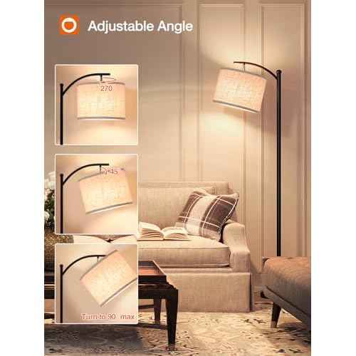 addlon Floor Lamp for Living Room with Remote, Dimmable Standing lamp with Linen lampshade for Bedroom, Office, Lamps with 9W LED Bulb Included - Black with Beige Lampshade