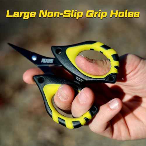 Beyond Fishing - 4.5¡± Fishing Scissors for Braided Line, Stainless Steel with Serrated Blades, Non Slip Grip, Large Finger Holes Fishing Line Cutter