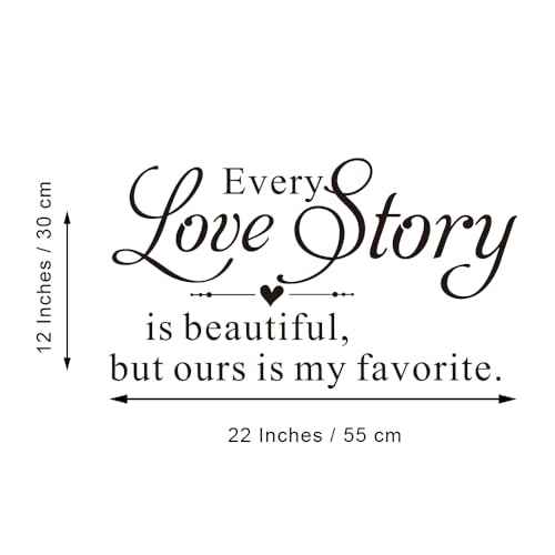Every Love Story is Beautiful but Ours is My Favorite - Carved Pure Black Vinyl Wall Decal Art Letters Quotes Heart Shape Words Sticker Home Sweet Decoration